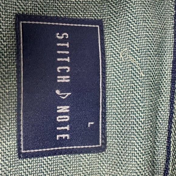Stitch Note Mens Long Sleeved Green Solid Classic Collar Dress Shirt Size Large - Picture 4 of 7
